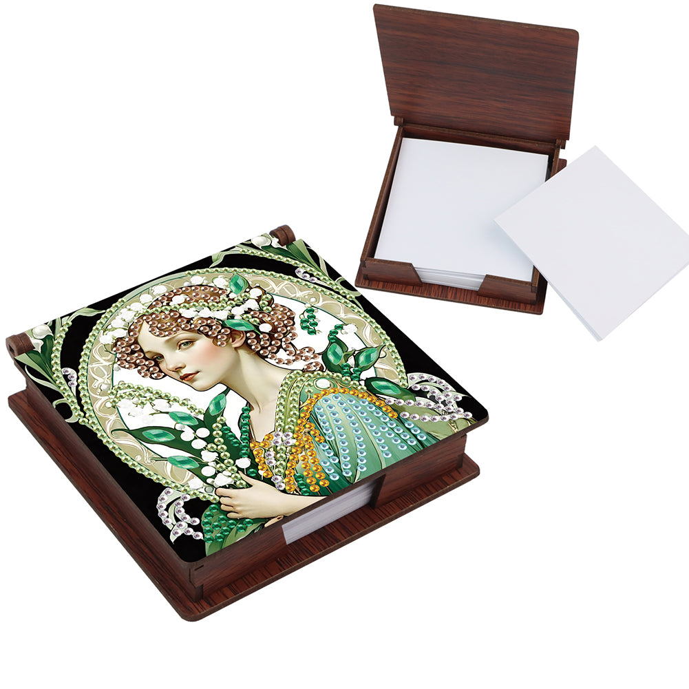 Elegant Lady Diamond Painting Notecard Box Gem Art Sticky Note Holder for Adults