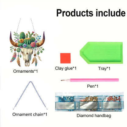 Acrylic Special Shape Horn Cactus Diamond Painting Art Hanging Pendants