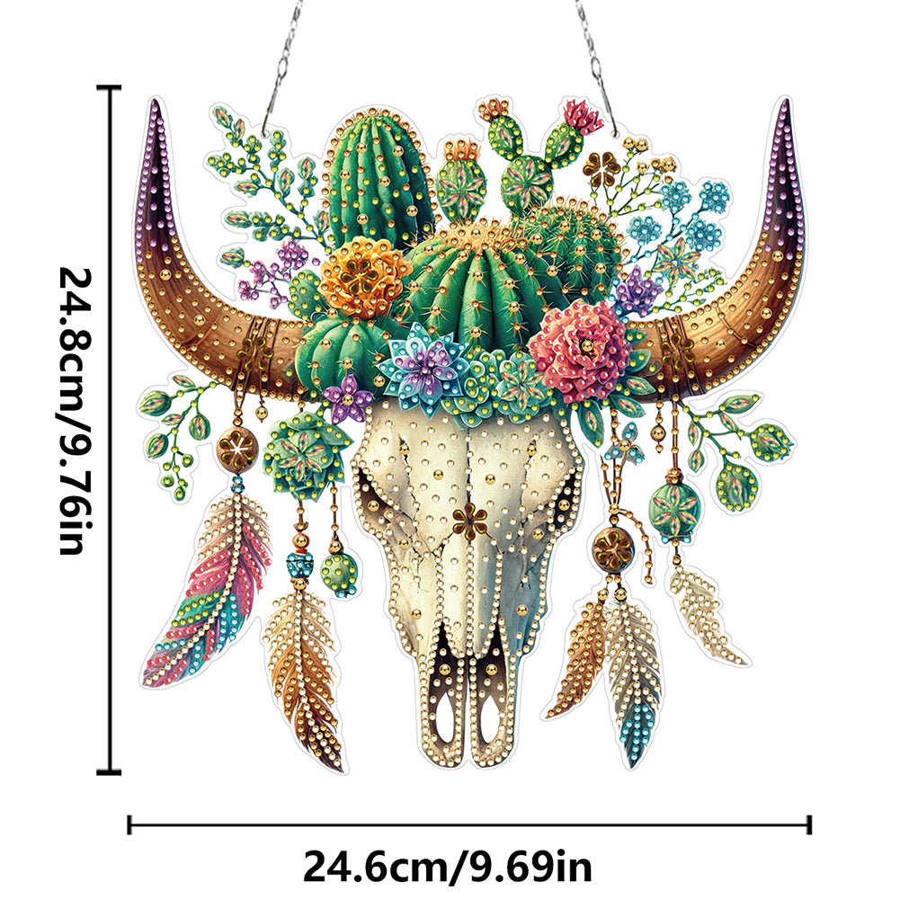 Acrylic Special Shape Horn Cactus Diamond Painting Art Hanging Pendants