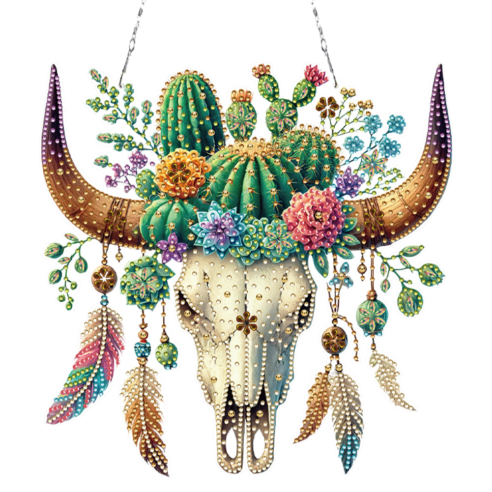 Acrylic Special Shape Horn Cactus Diamond Painting Art Hanging Pendants