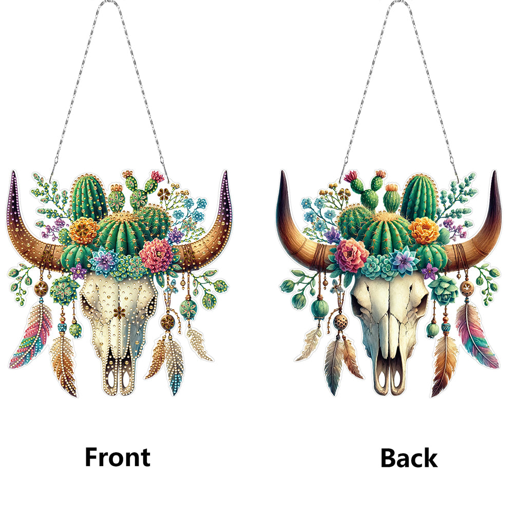 Acrylic Special Shape Horn Cactus Diamond Painting Art Hanging Pendants