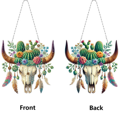Acrylic Special Shape Horn Cactus Diamond Painting Art Hanging Pendants
