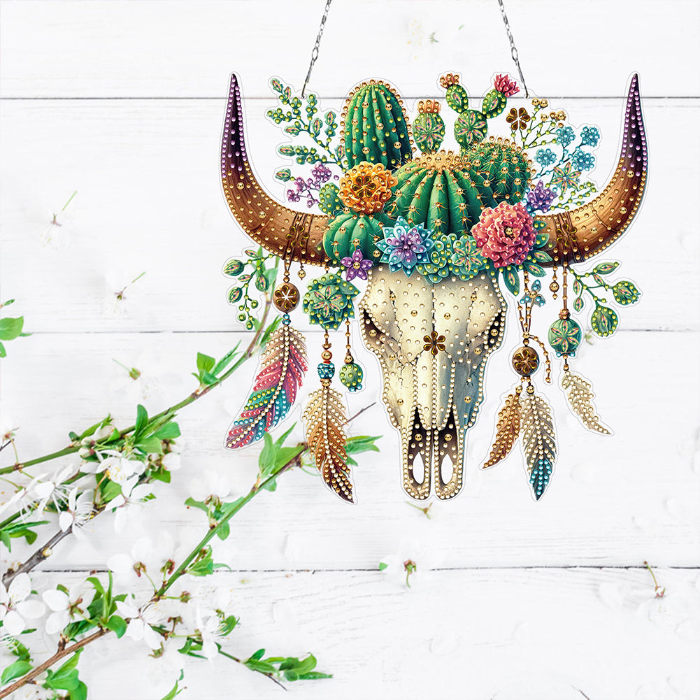 Acrylic Special Shape Horn Cactus Diamond Painting Art Hanging Pendants