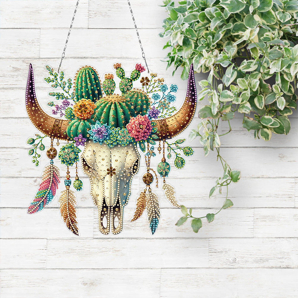 Acrylic Special Shape Horn Cactus Diamond Painting Art Hanging Pendants