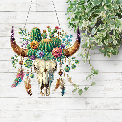 Acrylic Special Shape Horn Cactus Diamond Painting Art Hanging Pendants