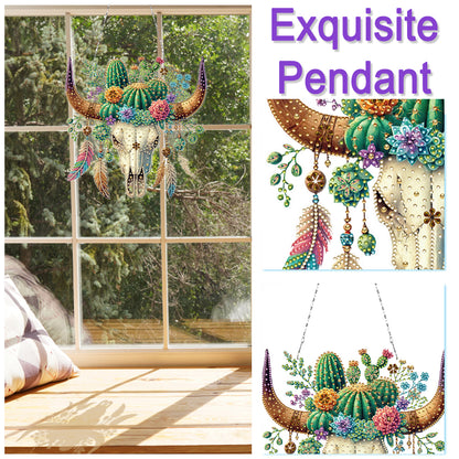 Acrylic Special Shape Horn Cactus Diamond Painting Art Hanging Pendants