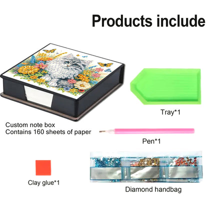 Cat Diamond Painting Memo Pad Holder with 160 Sheets of Paper for DIY Art Craft