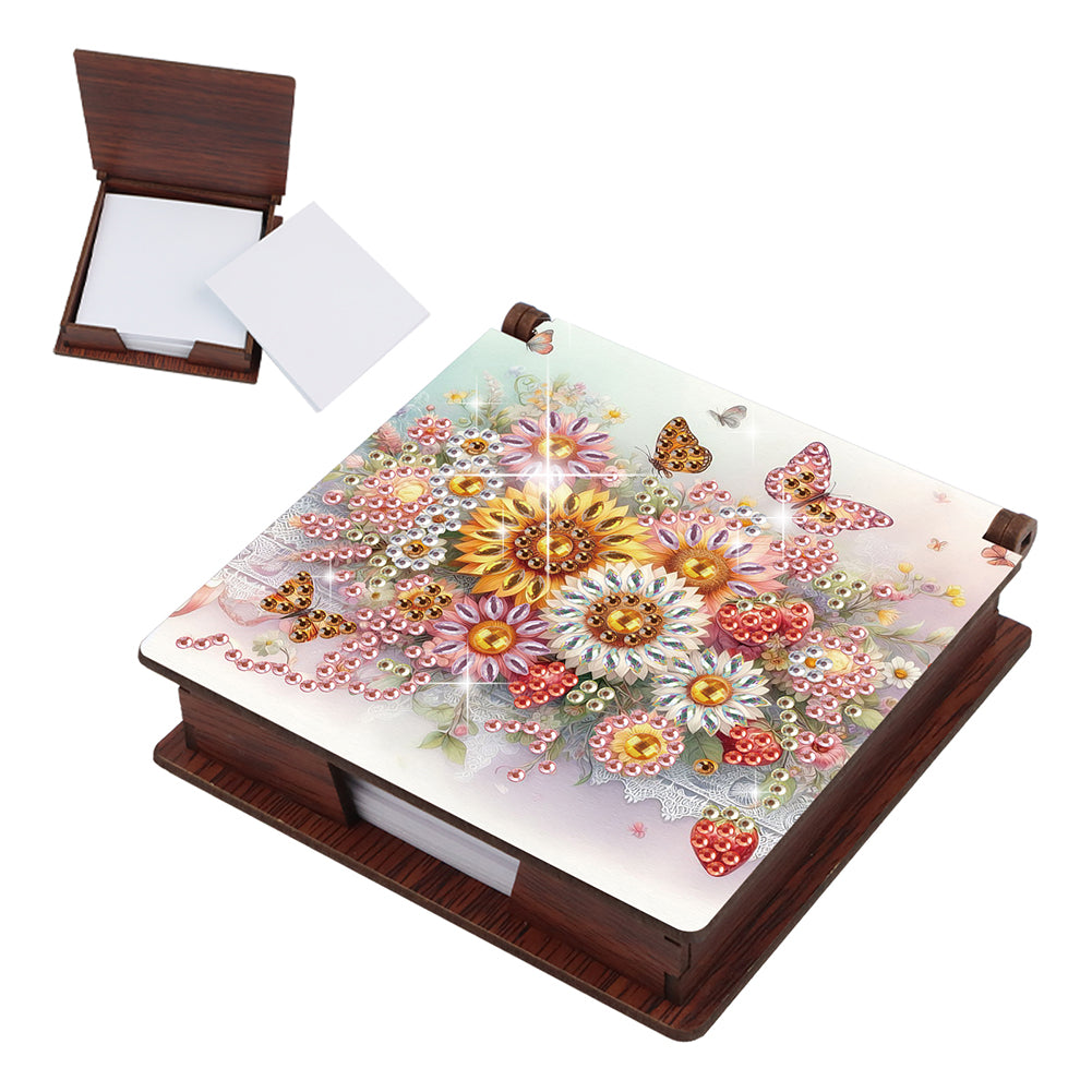 1pc Flower Pattern DIY Diamond Painting Note Box with 160 Sheets Desktop Decor
