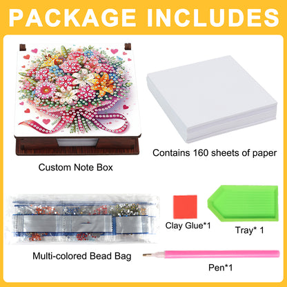 1pc Flower Pattern DIY Diamond Painting Note Box with 160 Sheets Desktop Decor