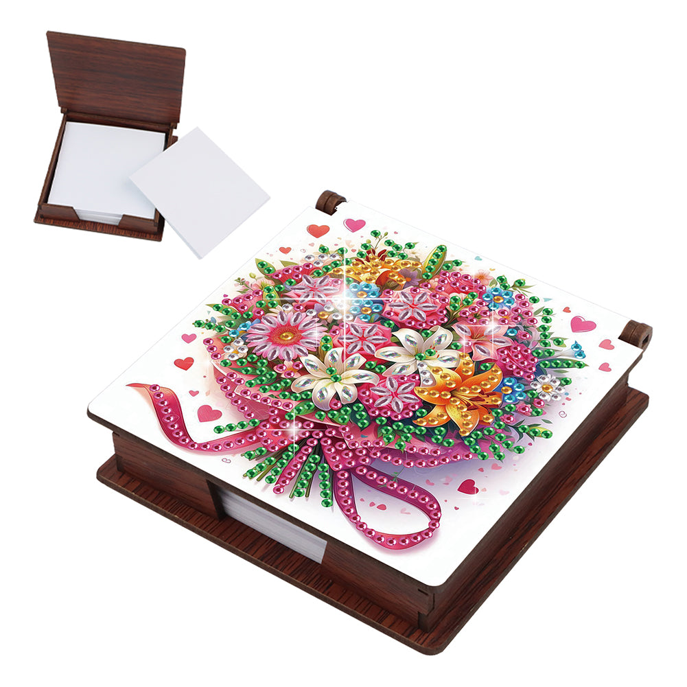 1pc Flower Pattern DIY Diamond Painting Note Box with 160 Sheets Desktop Decor