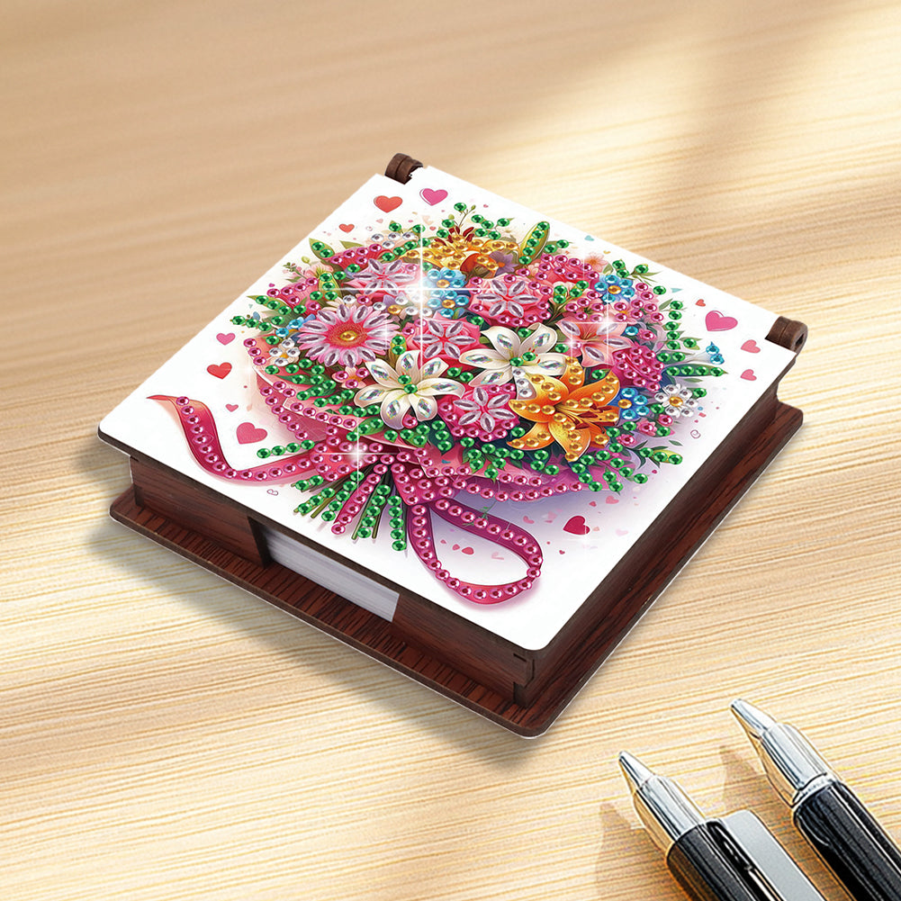 1pc Flower Pattern DIY Diamond Painting Note Box with 160 Sheets Desktop Decor