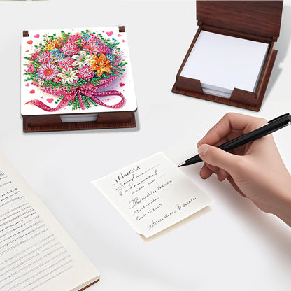 1pc Flower Pattern DIY Diamond Painting Note Box with 160 Sheets Desktop Decor