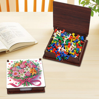 1pc Flower Pattern DIY Diamond Painting Note Box with 160 Sheets Desktop Decor