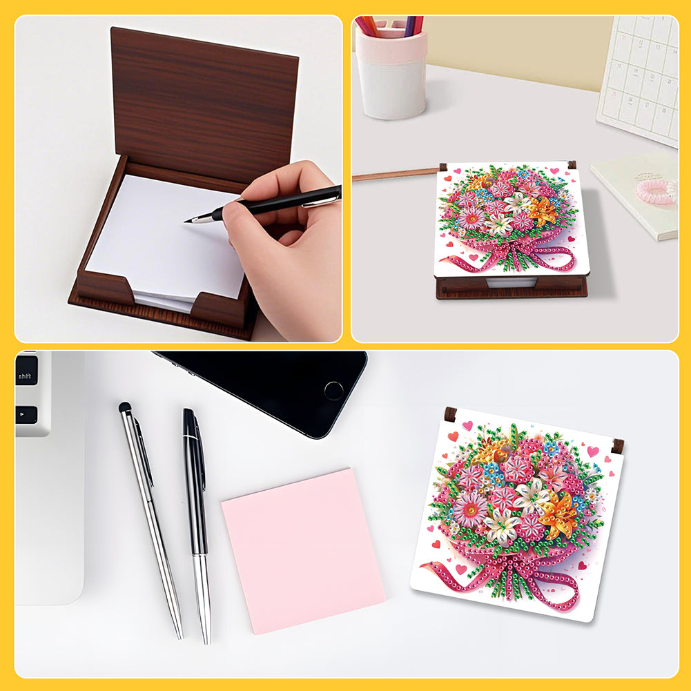 1pc Flower Pattern DIY Diamond Painting Note Box with 160 Sheets Desktop Decor