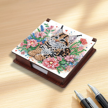 1pc Cat Pattern DIY Diamond Painting Kit Note Box 160 Sticky Notes Desktop Decor