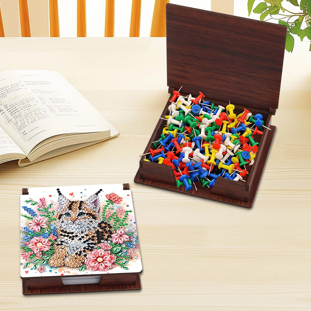 1pc Cat Pattern DIY Diamond Painting Kit Note Box 160 Sticky Notes Desktop Decor