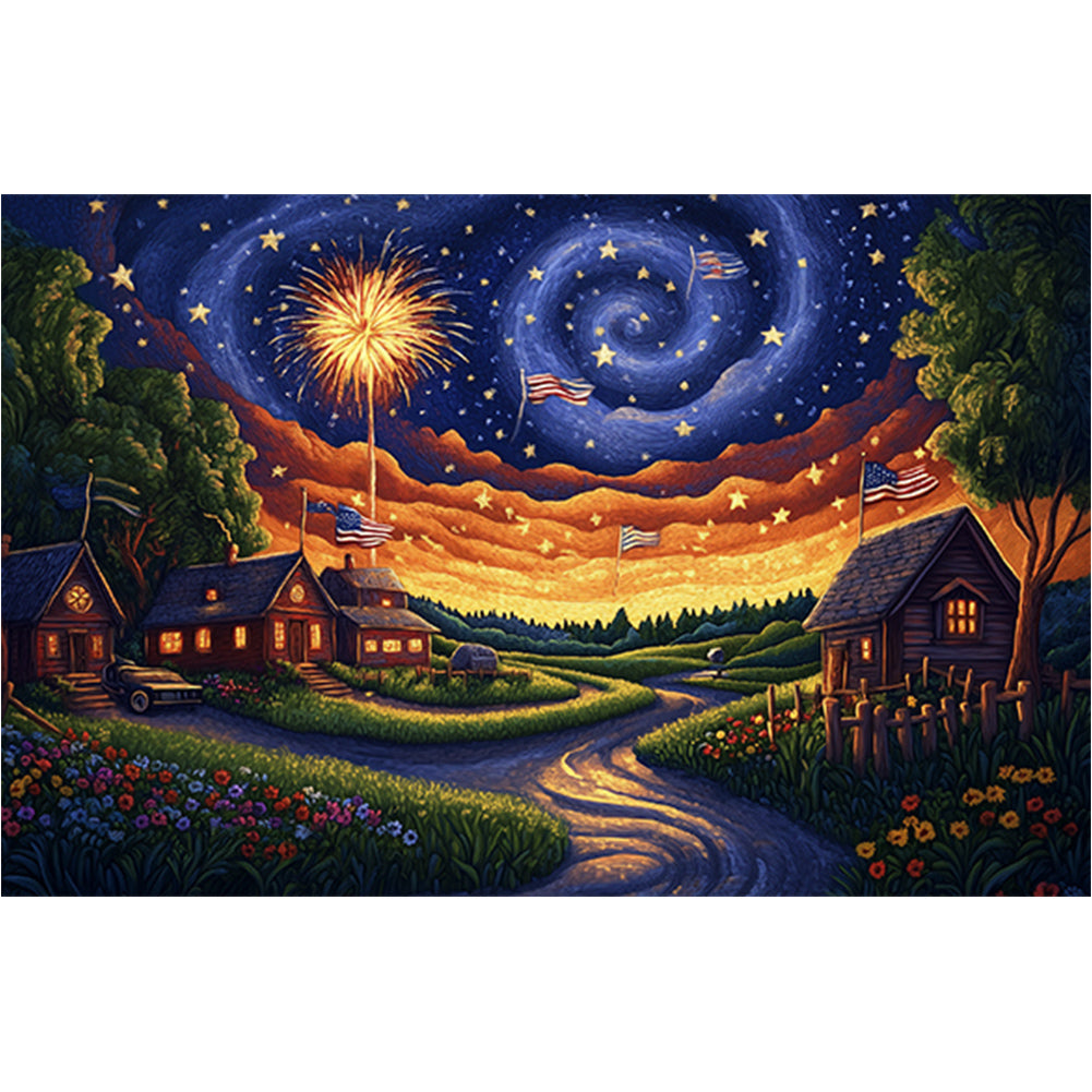 Diamond Painting - Full Round - Independence Day Town Night Scene (60*40CM)