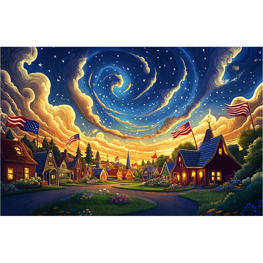 Diamond Painting - Full Round - Independence Day Town Night Scene (60*40CM)