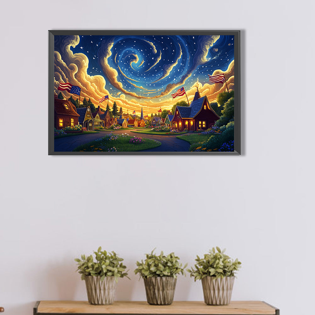 Diamond Painting - Full Round - Independence Day Town Night Scene (60*40CM)