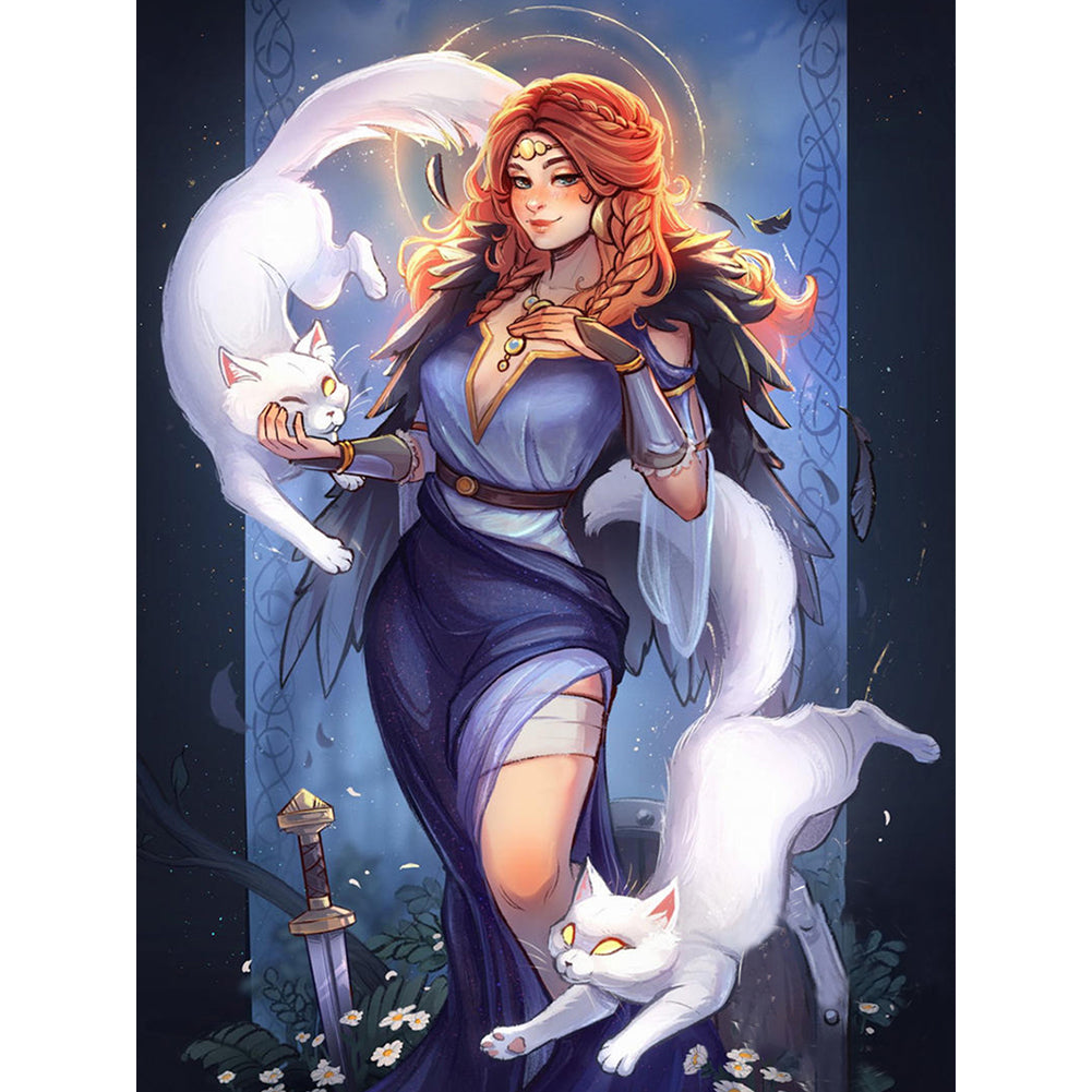 Diamond Painting - Full Round - White Cat Girl (30*40CM)