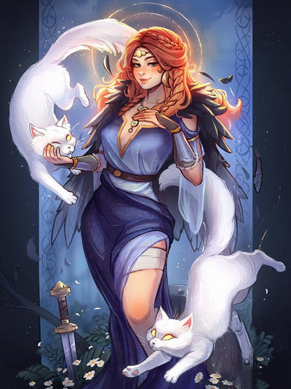 Diamond Painting - Full Round - White Cat Girl (30*40CM)
