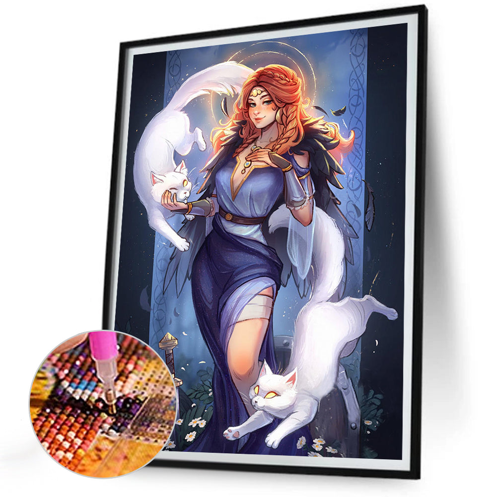 Diamond Painting - Full Round - White Cat Girl (30*40CM)