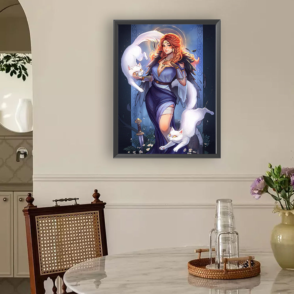 Diamond Painting - Full Round - White Cat Girl (30*40CM)