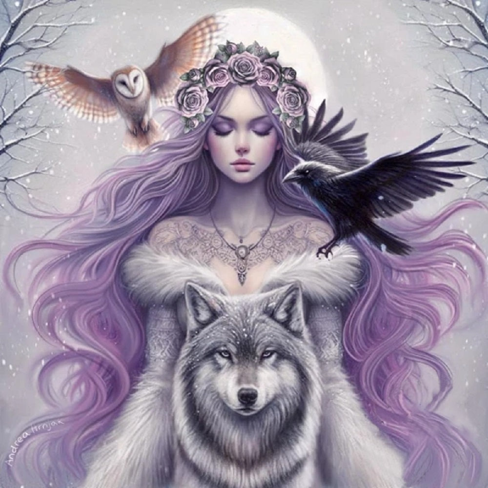 Diamond Painting - Full Round - Purple-Haired Girl Under The Moon (40*40CM)
