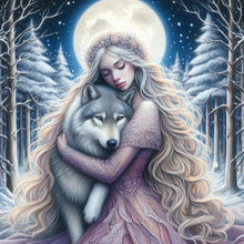 Load image into Gallery viewer, Diamond Painting - Full Round - Purple-Haired Girl And Wolf (40*40CM)
