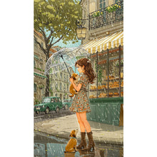 Load image into Gallery viewer, AB Diamond Painting - Full Round - Girl And Puppy In The Rain (40*70CM)
