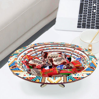 Diamond Painting Wooden Serving Tray Decorative Diamond Painting Dining Plate(A)