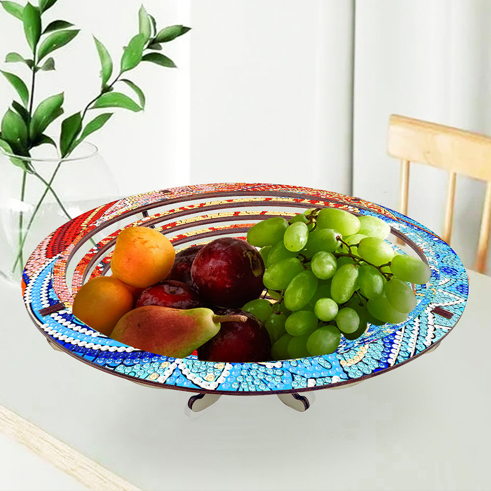 Diamond Painting Wooden Serving Tray Decorative Diamond Painting Dining Plate(D)