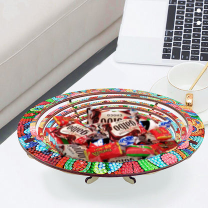 Diamond Painting Wooden Serving Tray Decorative Diamond Painting Dining Plate(F)