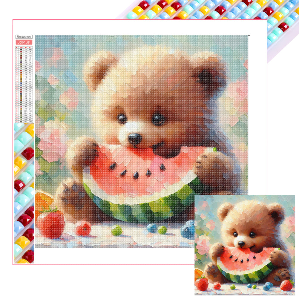 Diamond Painting - Full Square - Bear Eating Watermelon (30*30CM)