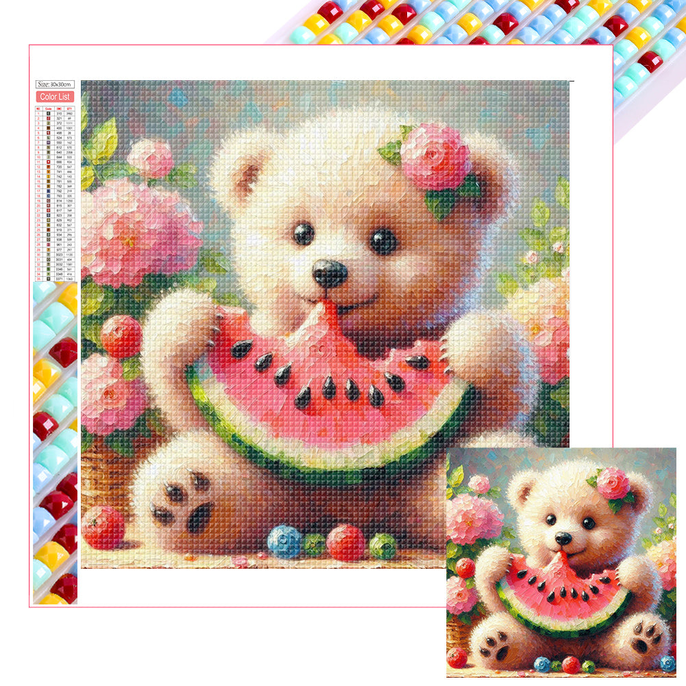 Diamond Painting - Full Square - Bear Eating Watermelon (30*30CM)