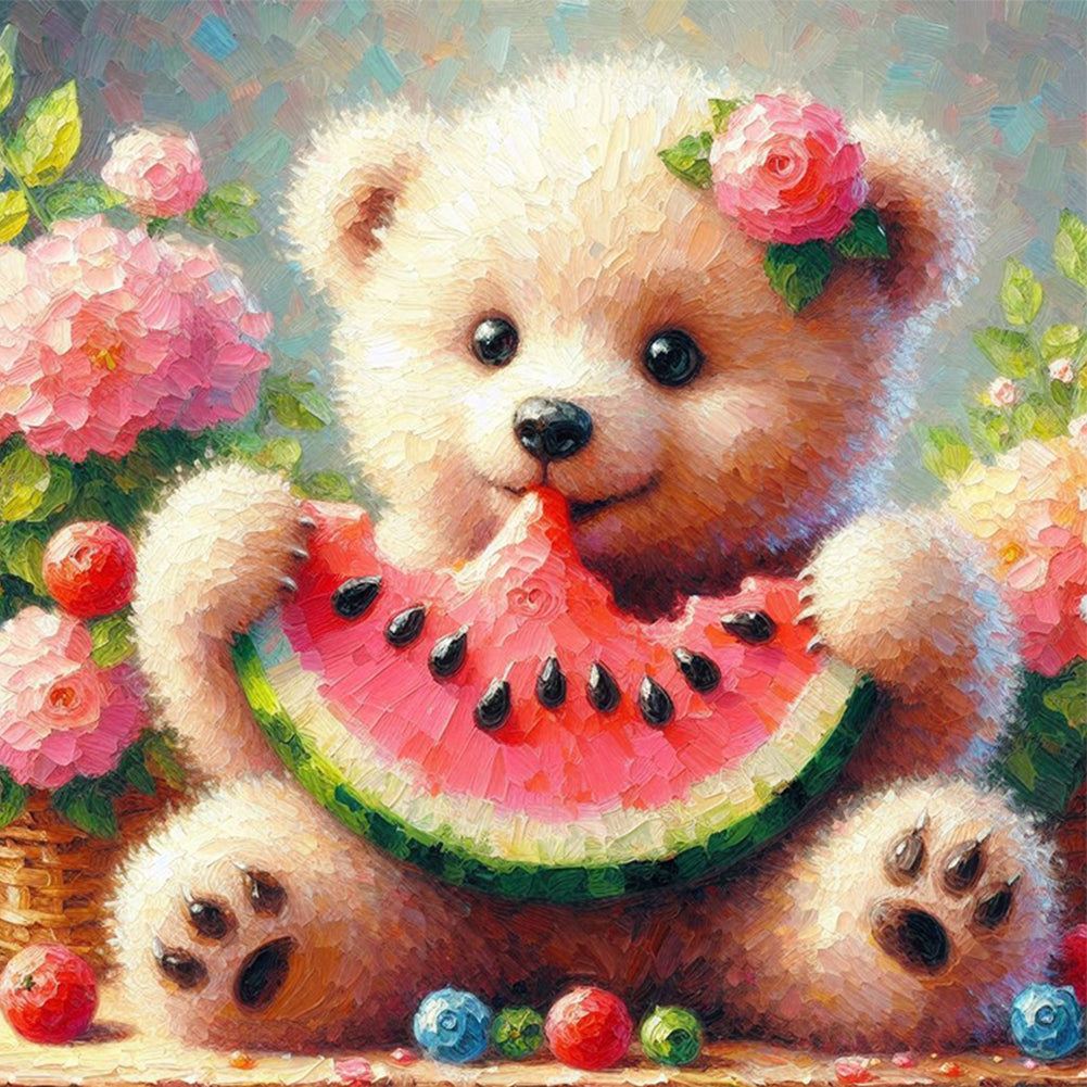 Diamond Painting - Full Square - Bear Eating Watermelon (30*30CM)
