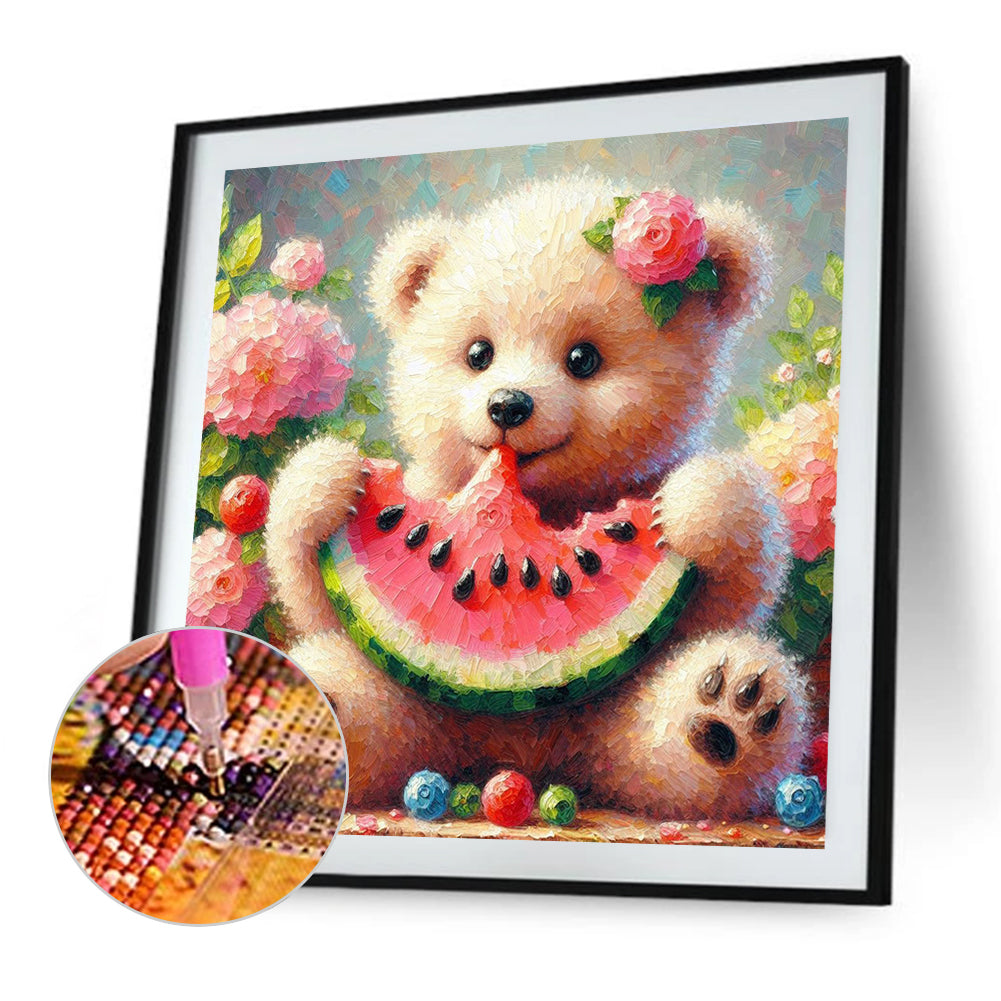 Diamond Painting - Full Square - Bear Eating Watermelon (30*30CM)