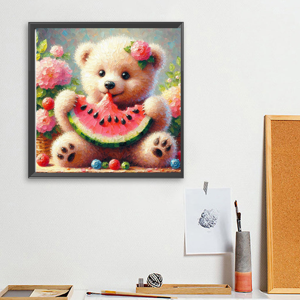 Diamond Painting - Full Square - Bear Eating Watermelon (30*30CM)