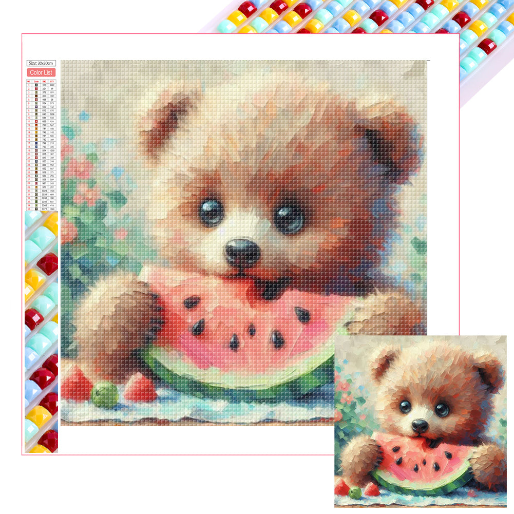 Diamond Painting - Full Square - Bear Eating Watermelon (30*30CM)