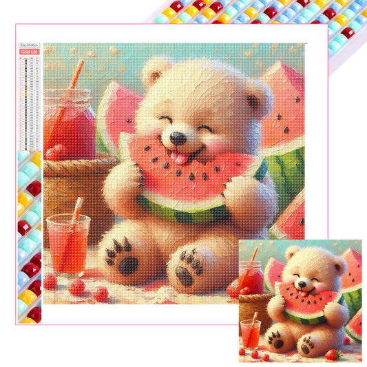 Diamond Painting - Full Square - Bear Eating Watermelon (30*30CM)