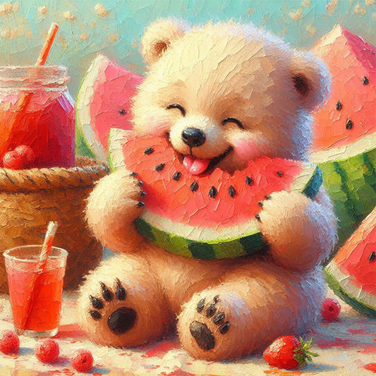 Diamond Painting - Full Square - Bear Eating Watermelon (30*30CM)