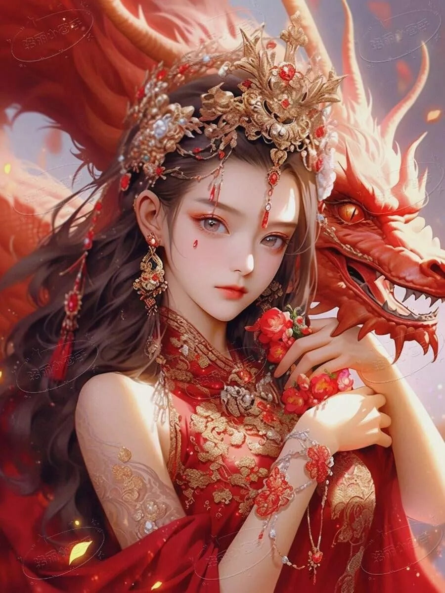 AB Diamond Painting - Full Round - dragon and girl (40*50CM)