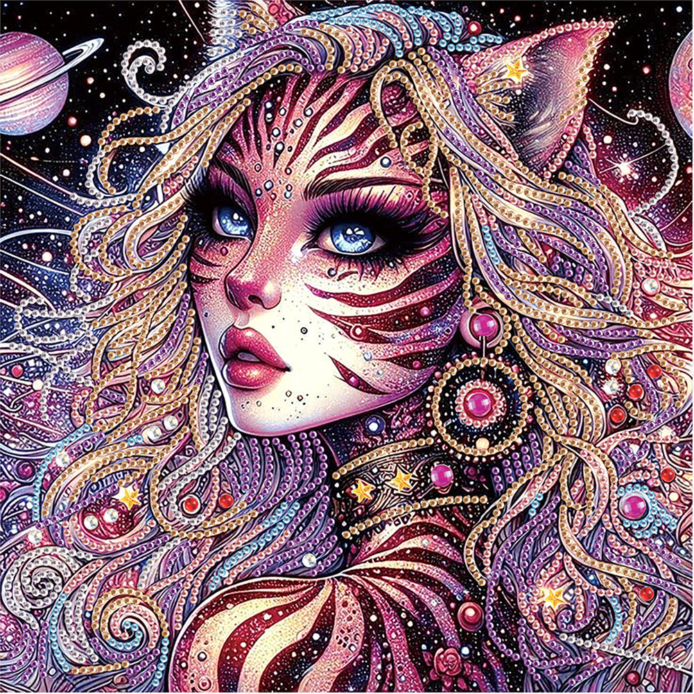 Diamond Painting - Partial Special Shaped - Elf Cat Beauty (30*30CM)
