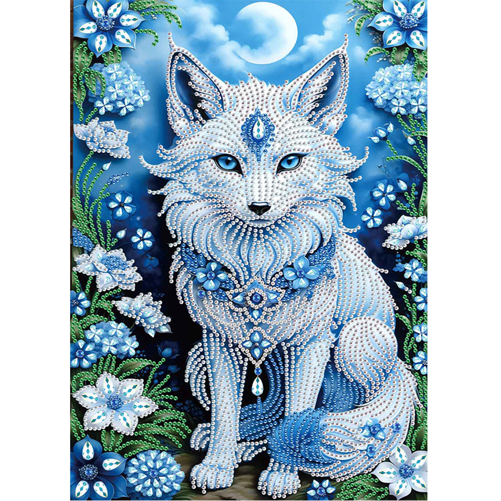 Diamond Painting - Partial Special Shaped - Blue Flower Fox (30*40CM)