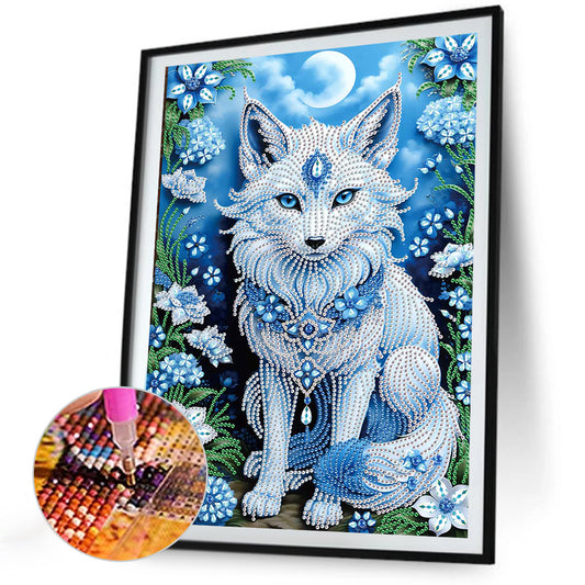Diamond Painting - Partial Special Shaped - Blue Flower Fox (30*40CM)
