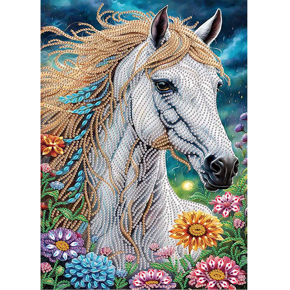 Diamond Painting - Partial Special Shaped - Flower White Horse (30*40CM)