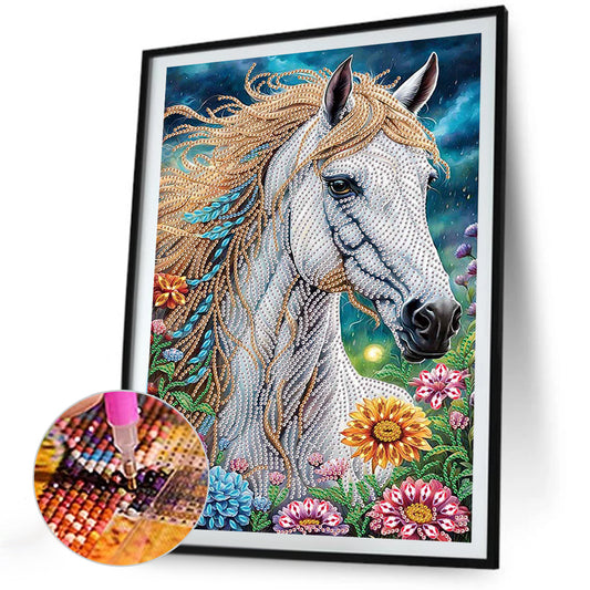 Diamond Painting - Partial Special Shaped - Flower White Horse (30*40CM)