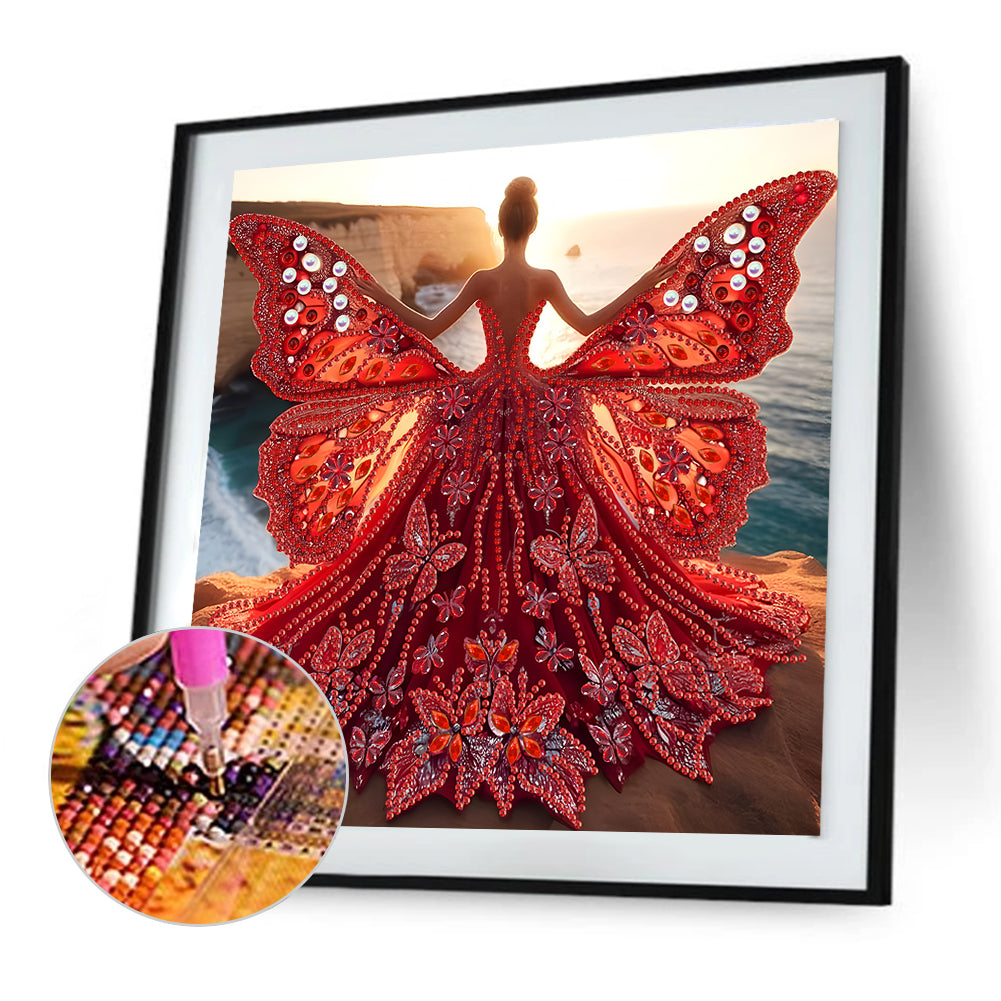 Diamond Painting - Partial Special Shaped - Angel Wings Girl (30*30CM)