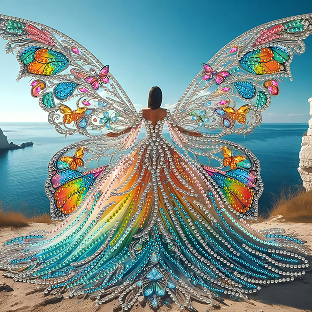 Diamond Painting - Partial Special Shaped - Angel Wings Girl (30*30CM)
