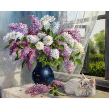 Load image into Gallery viewer, Diamond Painting - Full Round - Lavender Vase On The Windowsill (60*50CM)
